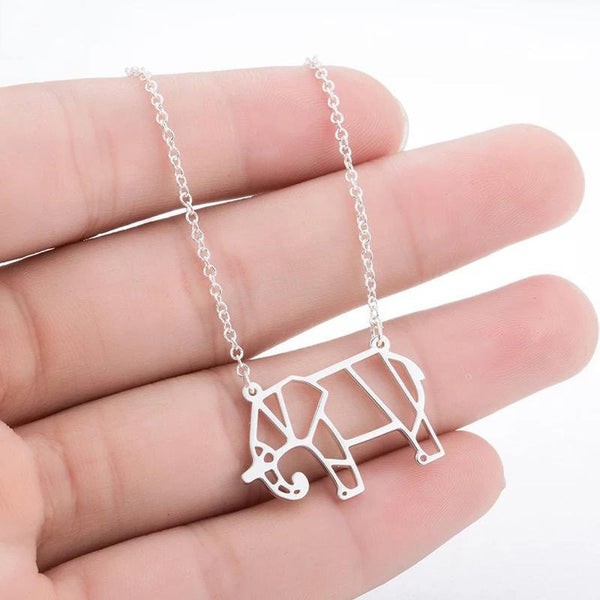 Silver Origami Elephant Necklace