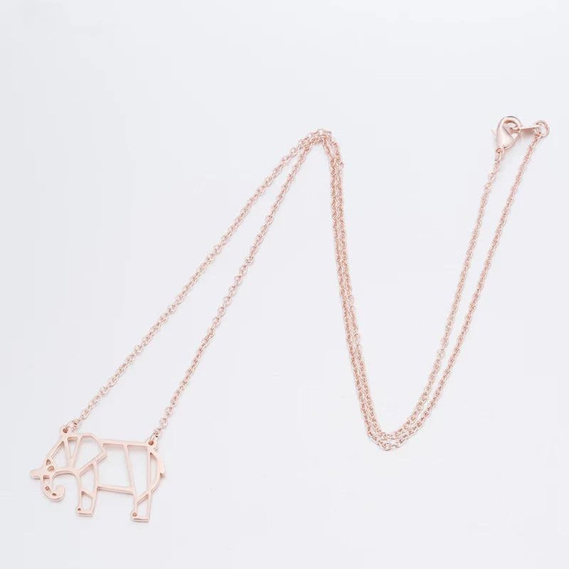 Rose Gold Origami Elephant Necklace