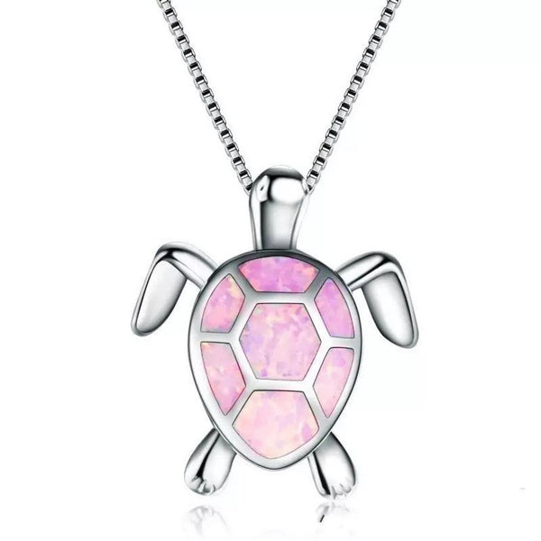 Opal Hope Turtle Necklace - Pink