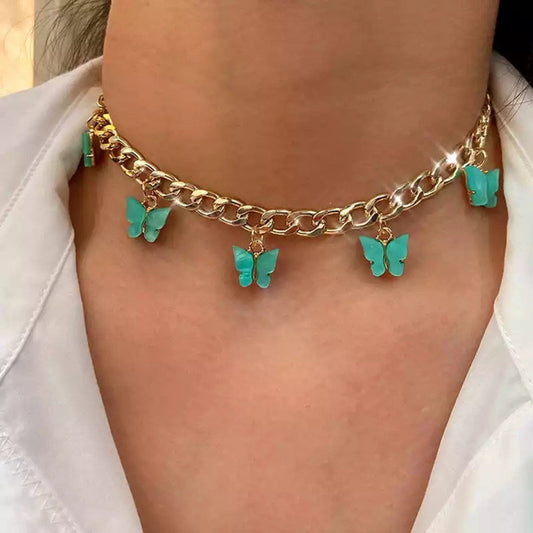 Baby Blue Butterfly Choker Necklace