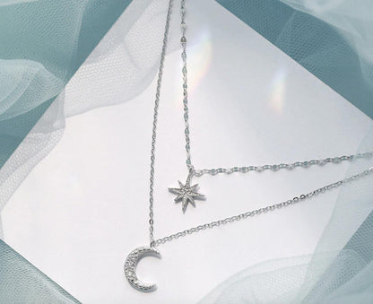 Star And Moon Charm Necklace