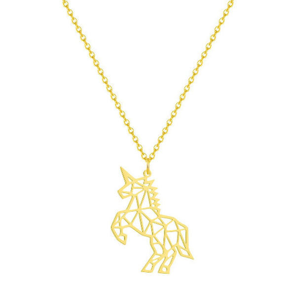 Origami Unicorn Necklace Gold
