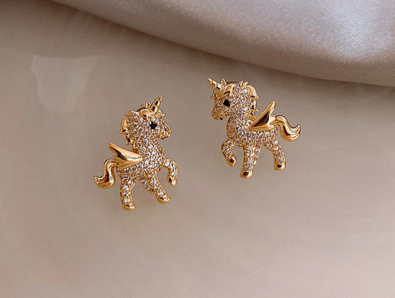 Gold Statement Unicorn Stud Earrings