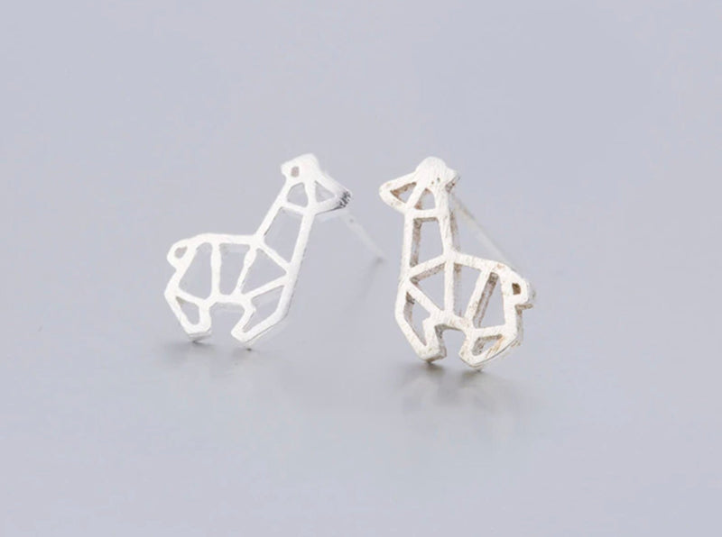 Petite Silver Origami Style Giraffe Earrings