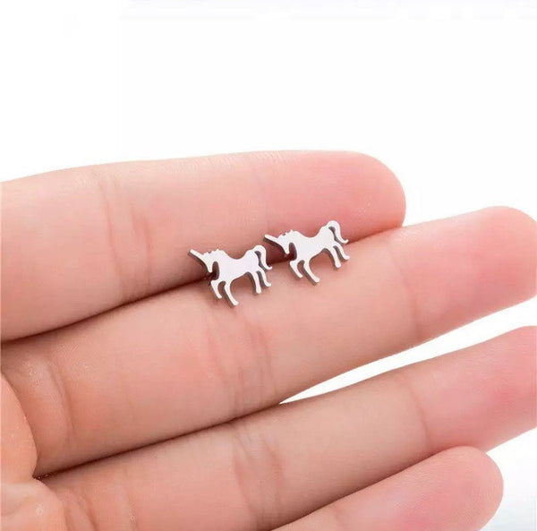 Unicorn Minimalist Stud Earrings In Silver