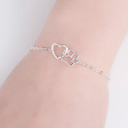 Paw Print In Heart Bracelet Silver