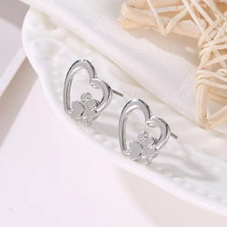 Silver Paw Print In Heart Earrings