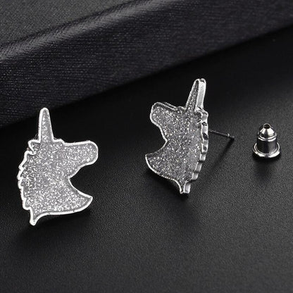 Unicorn Silver Glitter Stud Earrings