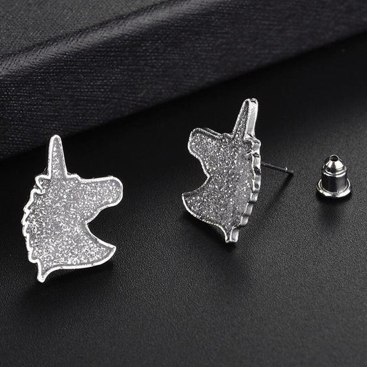 Unicorn Silver Glitter Stud Earrings