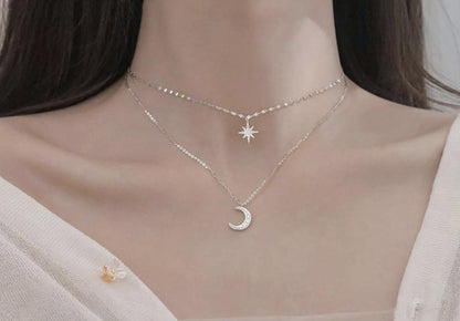 Star And Moon Charm Necklace