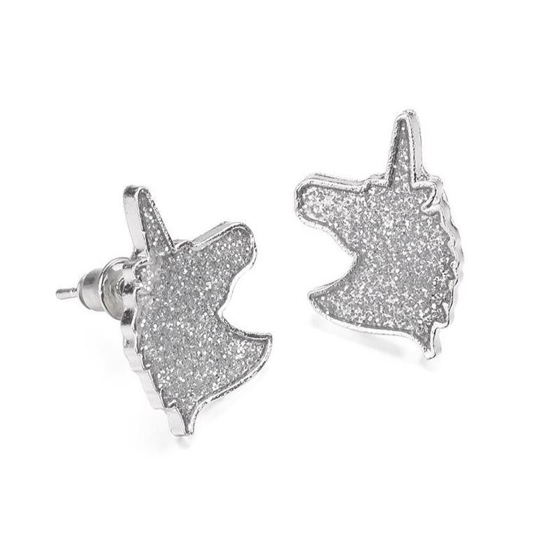 Unicorn Silver Glitter Stud Earrings