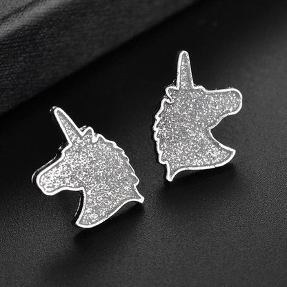 Unicorn Silver Glitter Stud Earrings