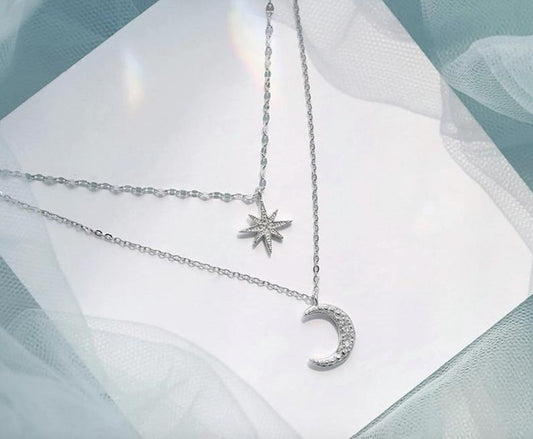Star And Moon Charm Necklace