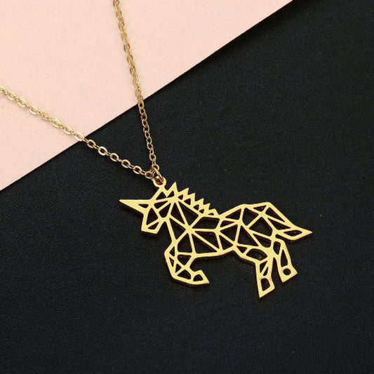 Origami Unicorn Necklace Gold