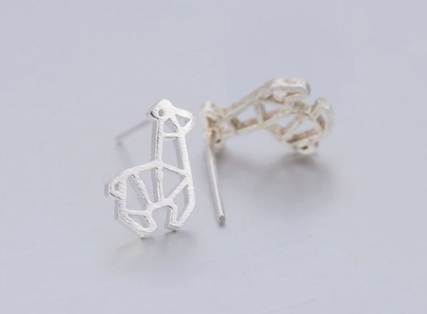 Petite Silver Origami Style Giraffe Earrings