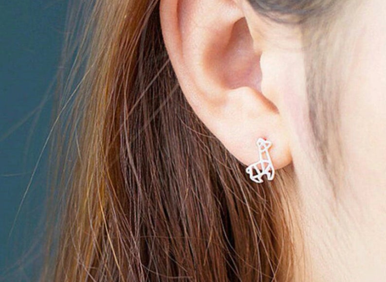 Petite Silver Origami Style Giraffe Earrings