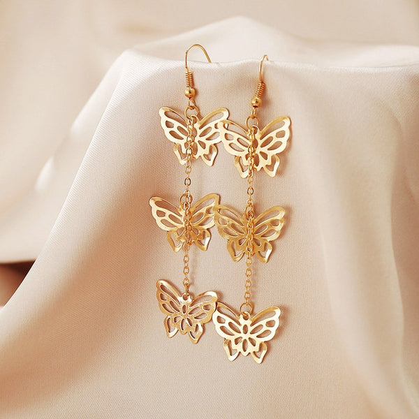 3 Charm Dangle Butterfly Earrings