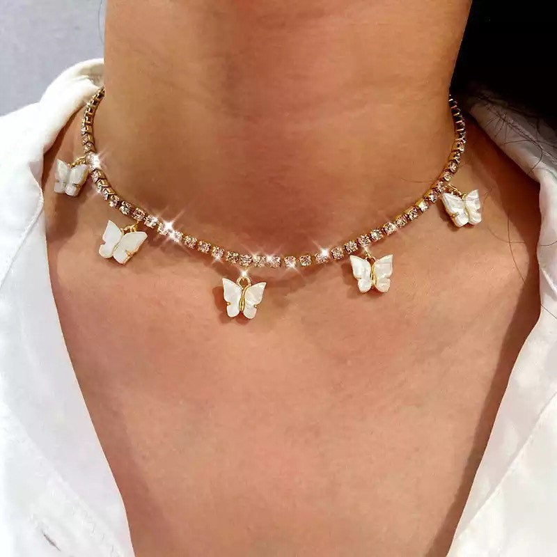 Diamond Butterfly Choker Necklace