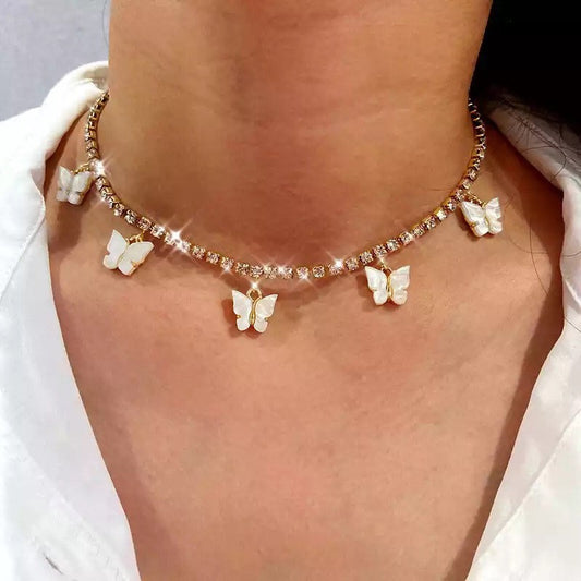 Diamond Butterfly Choker Necklace