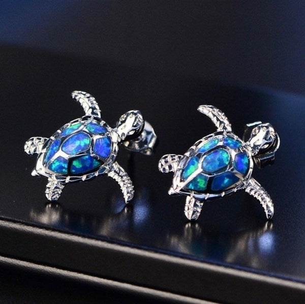 Opal Turtle Earrings Blue