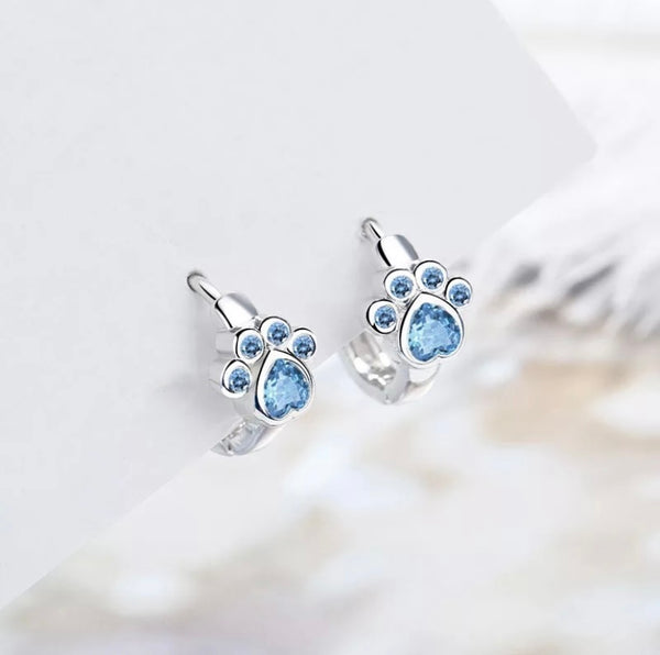 Blue Paw Print Earrings
