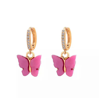 Gold Diamond Butterfly Hoop Earrings