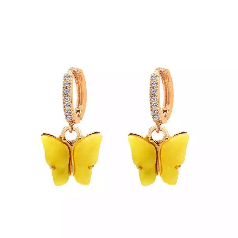 Gold Diamond Butterfly Hoop Earrings
