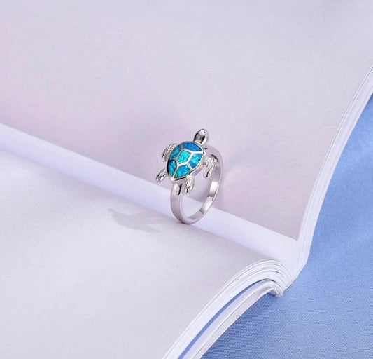 Opal Turtle Ring - Silver