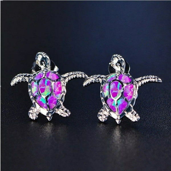 Opal Turtle Earrings Purple
