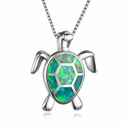 Opal Green Sea Turtle Charm Necklace