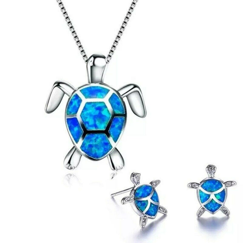 Opal Turtle Necklace and Earrings Set