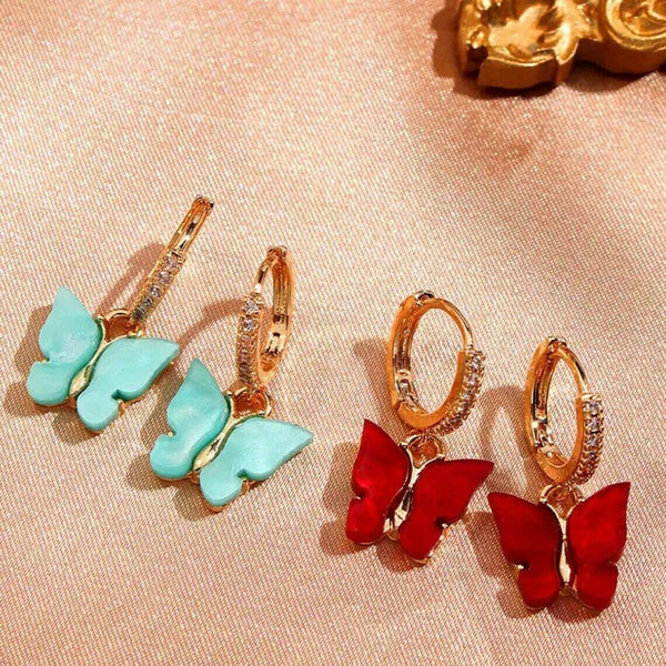 Gold Diamond Butterfly Hoop Earrings