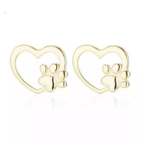 Paw Print Earrings in Heart Gold