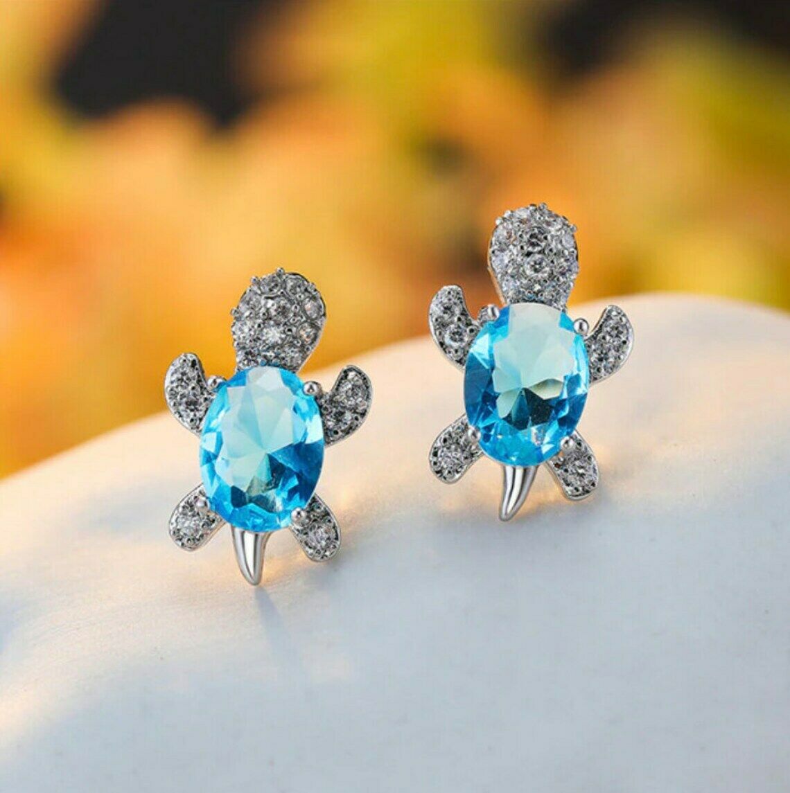 White Gold Luxury Turtle Earrings with Zircon Crystal