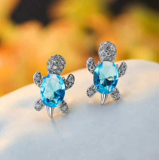 White Gold Luxury Turtle Earrings with Zircon Crystal