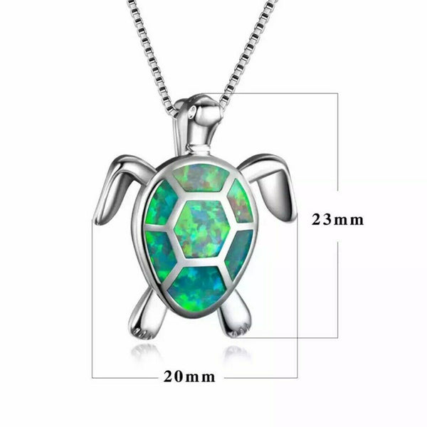 Opal Green Sea Turtle Charm Necklace