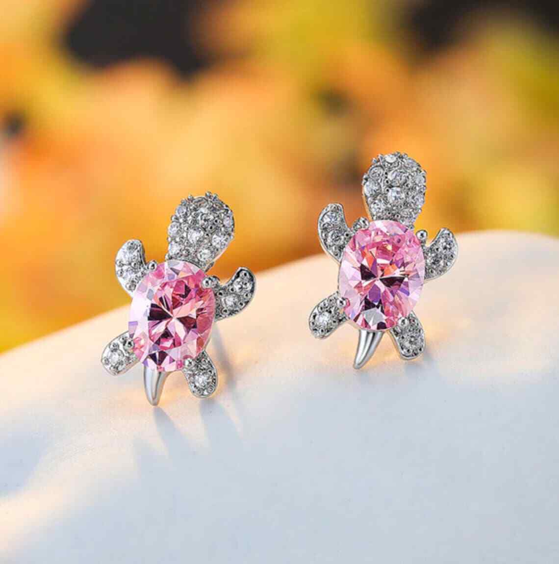 White Gold Luxury Turtle Earrings with Zircon Crystal