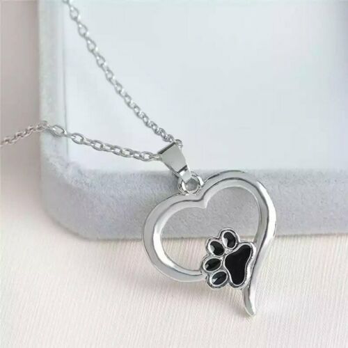 Paw Print in Heart Necklace Silver