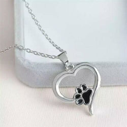 Paw Print in Heart Necklace Silver