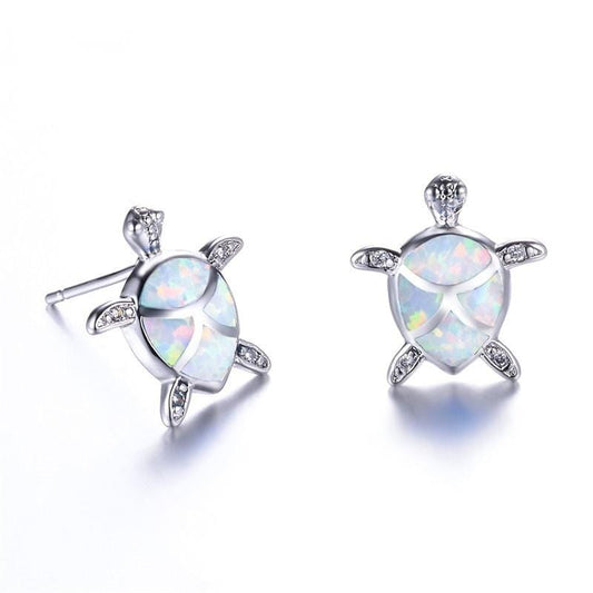 Opal Turtle Earrings White
