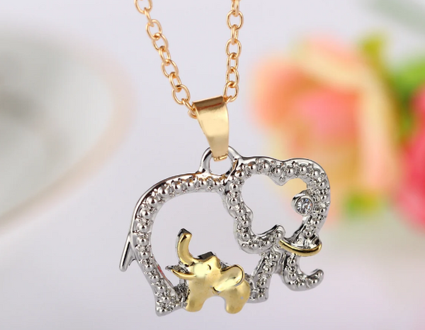 Adorable Elephant & Baby Elephant Necklace